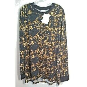 LuLaRoe Mark Long Sleeve Button Neck Black Gold Print Shirt Unisex Size 3XL